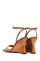 Women's Bronze Ankle Buckle High Platform Satin Sandals | Derimod
