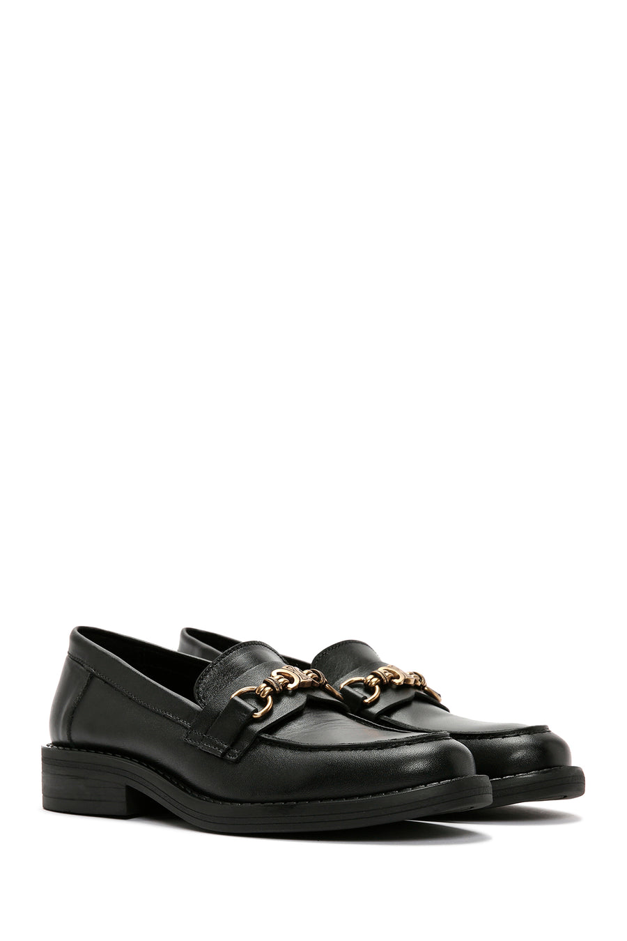 Women's Black Buckle Detailed Leather Masculine Loafer