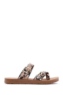 Women's Brown Double Buckled Patterned Slippers | Derimod