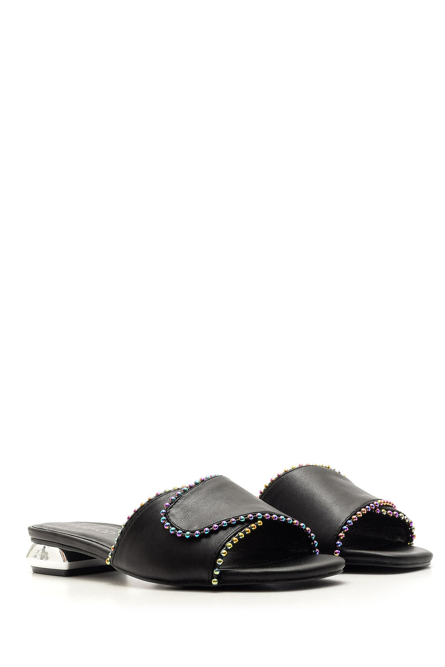 Women's Metal Heeled Colorful Stone Slippers