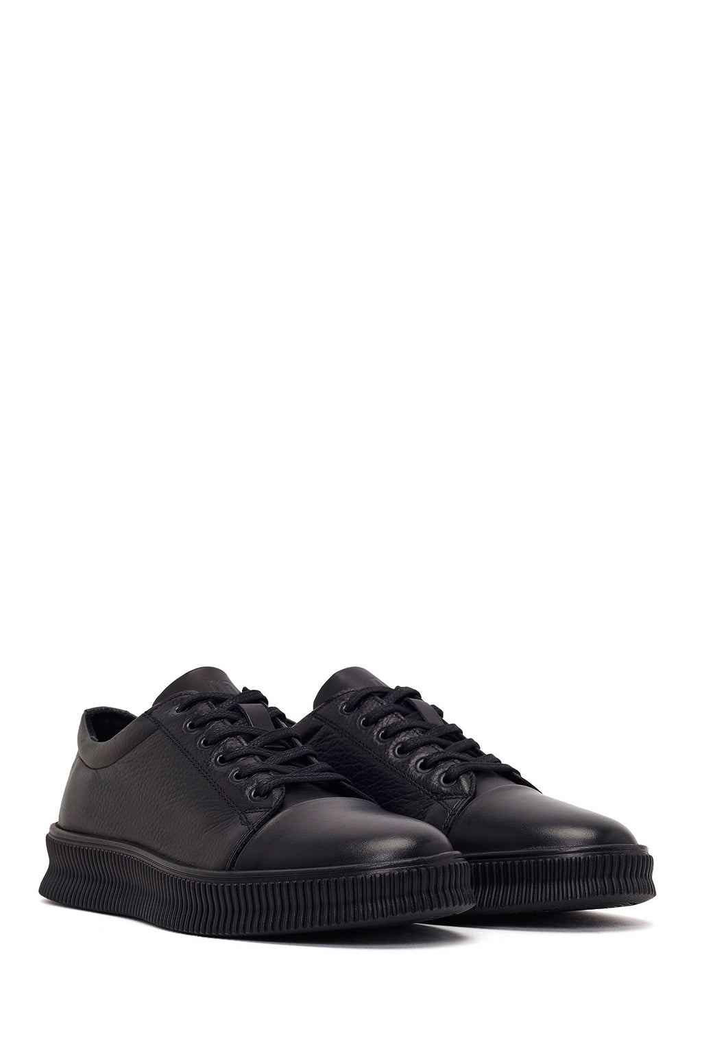 Erkek Siyah Bağcıklı Deri Sneaker