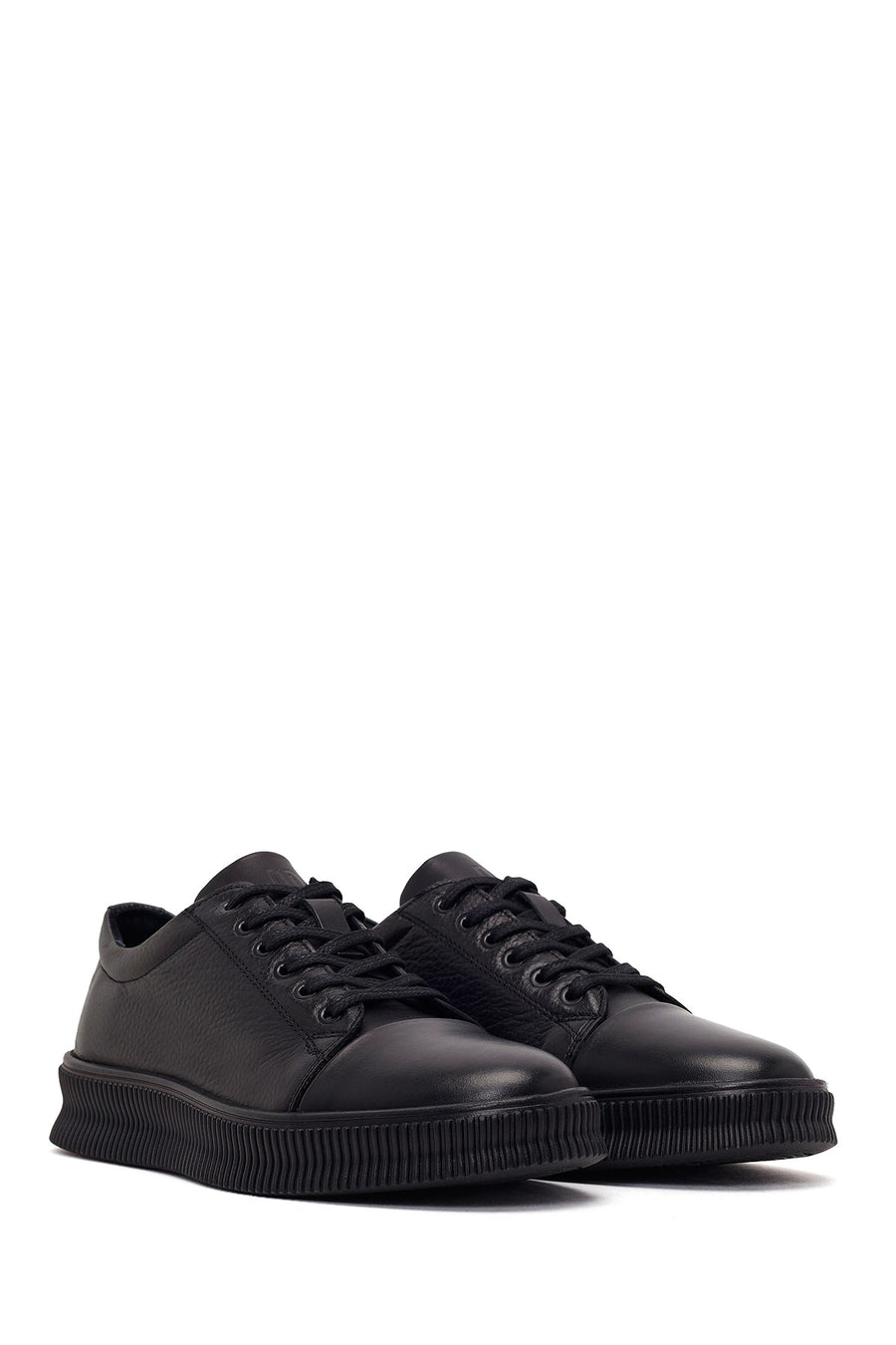 Erkek Siyah Bağcıklı Deri Sneaker