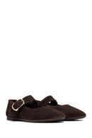 Woman Brown Buckled Suede Leather Ballet Flat | Derimod
