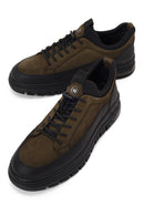Male Khaki Lace-up Nubuck Leather Sneaker | Derimod