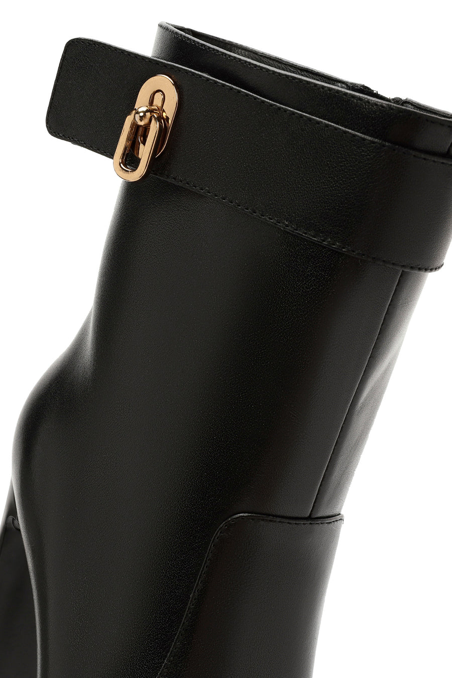 Women's Black Zipper Heeled Leather Boots