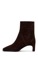 Women's Brown Chunky Heel Suede Leather Boots | Derimod
