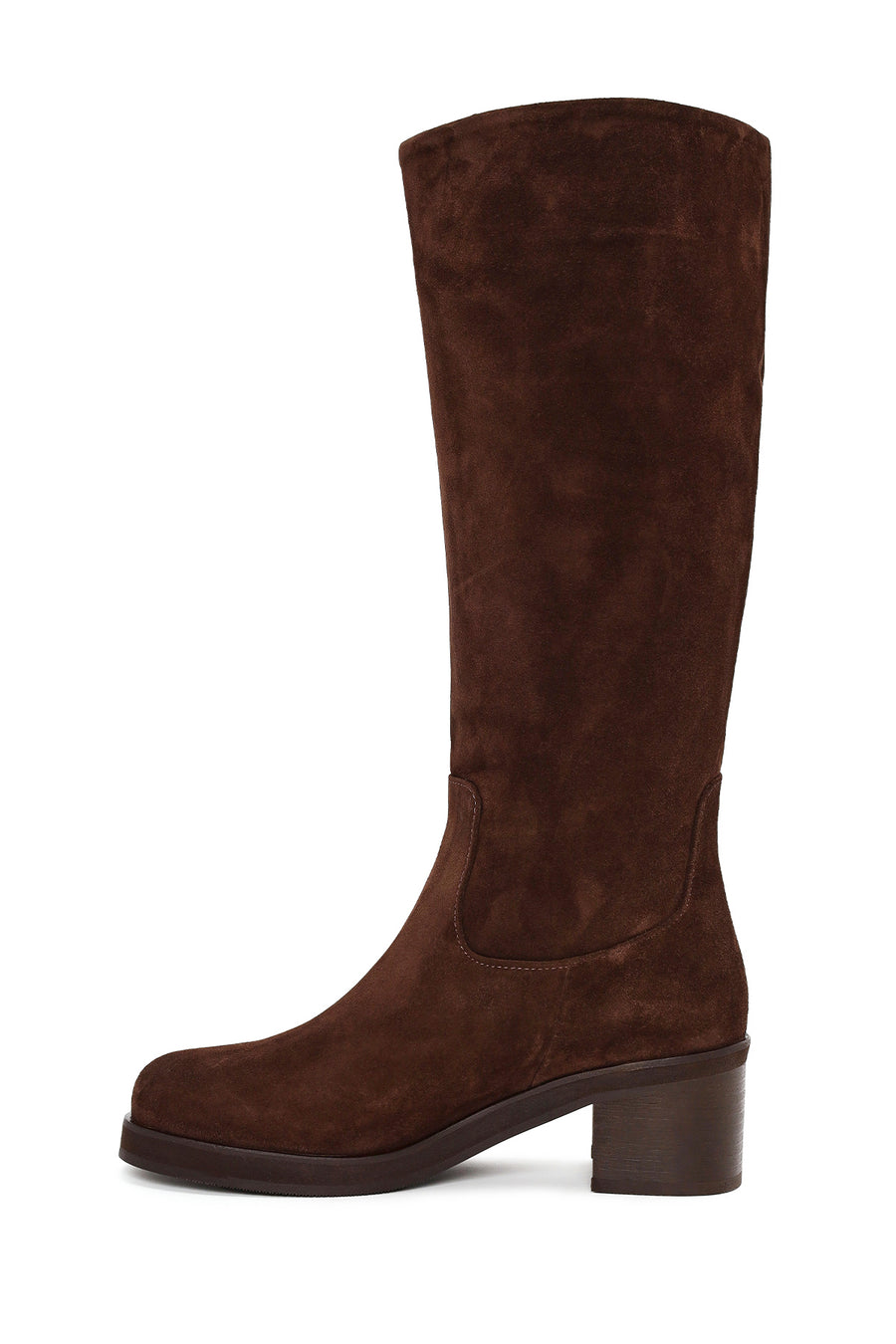 Woman Brown Thick Heeled Suede Boots