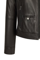 Victoria Woman Black Short Leather Jacket | Derimod