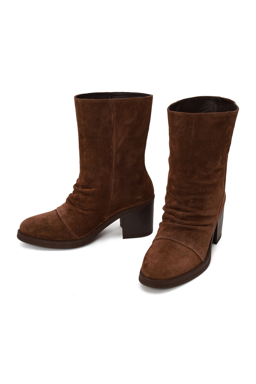Woman Brown Chunky-Heel Suede Boots