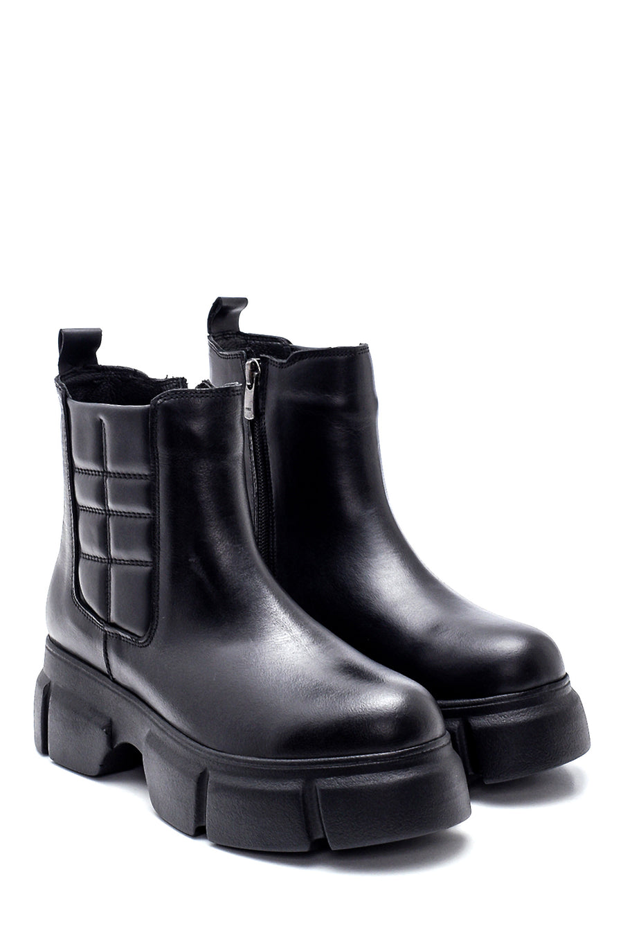 Women's Black Leather Thick Soled Boots