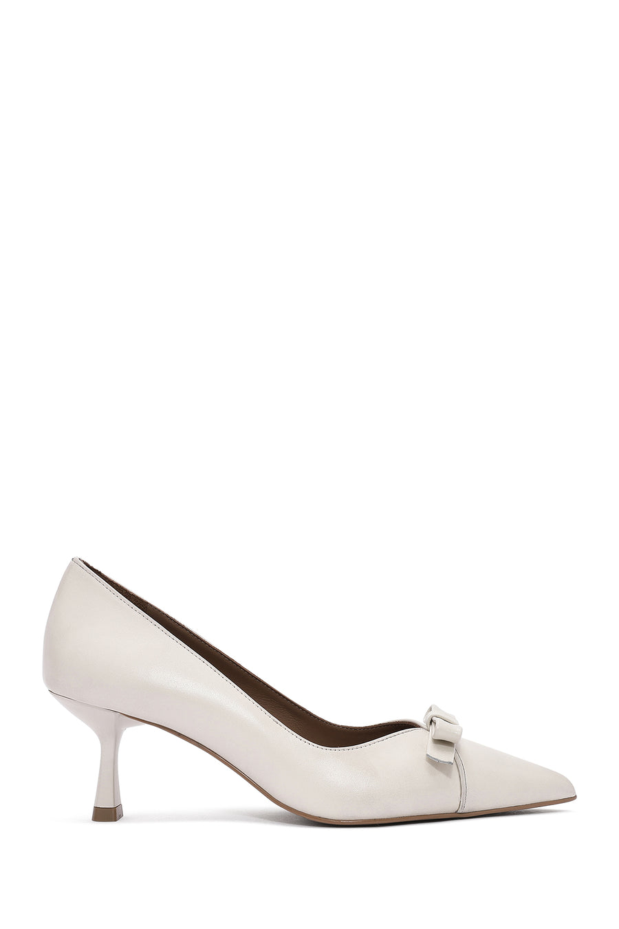 Women's Cream Thin Low Heel Leather Stiletto 25SFD132318 | Derimod