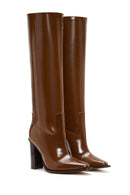 Women's Brown Leather High Heeled Boots | Derimod