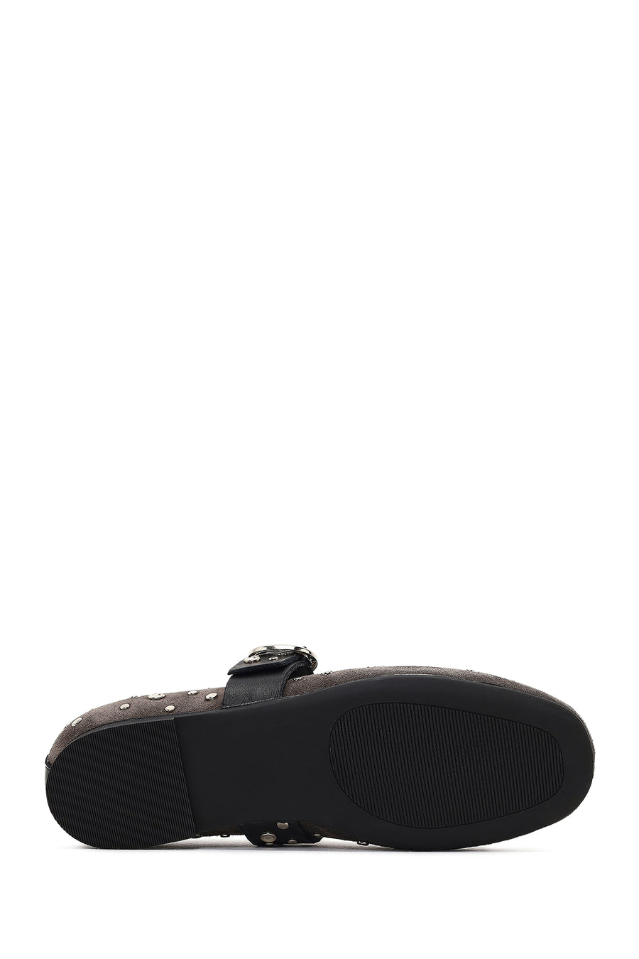 Women's Anthracite Buckled Suede Leather Ballet Flat
