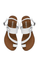 Women's White Flip-Flop Leather Bodrum Sandals | Derimod