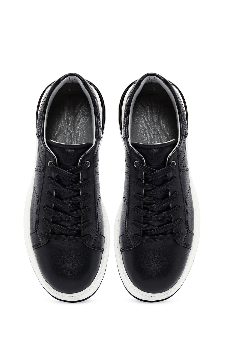 Men's Black Lace-up Thick-Sole Leather Sneaker
