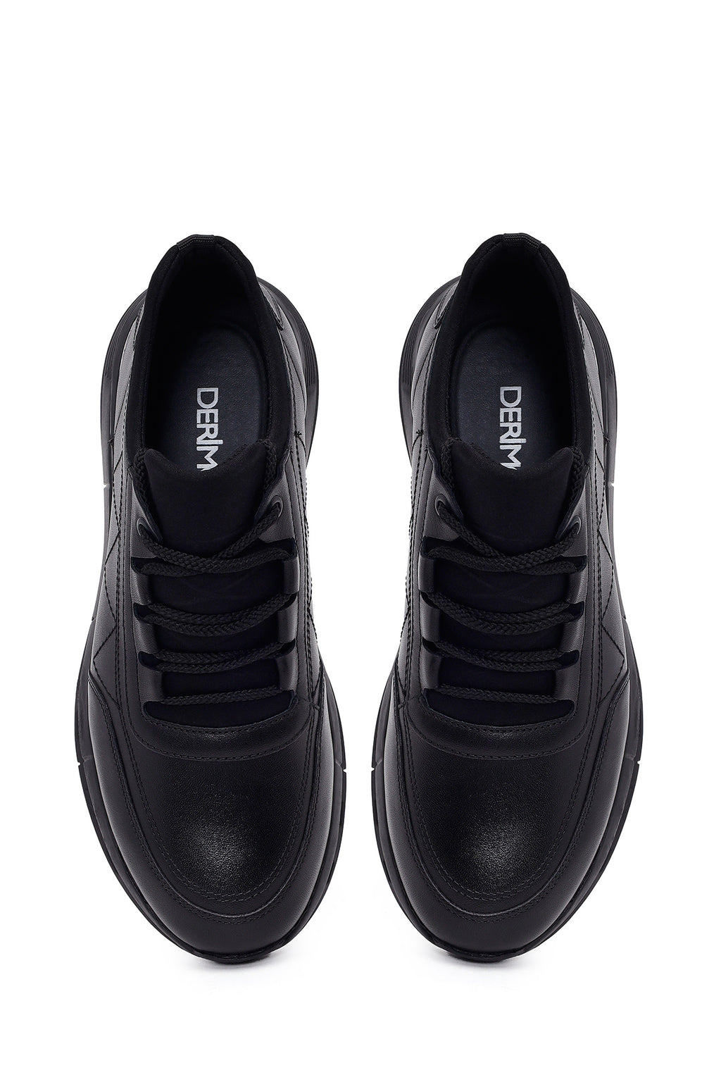 Erkek Siyah Bağcıklı Deri Casual Sneaker