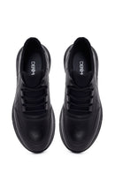 Erkek Siyah Bağcıklı Deri Casual Sneaker | Derimod
