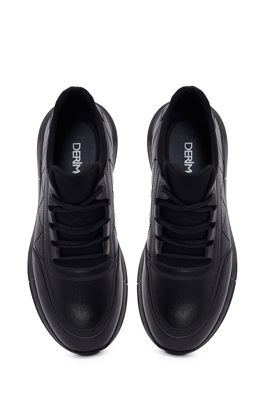 Erkek Siyah Bağcıklı Deri Casual Sneaker