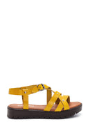 Women's Yellow Leather Flat Bodrum Sandals | Derimod