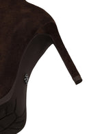 Woman Brown Zip Closure High Thin Heeled Suede Boots | Derimod