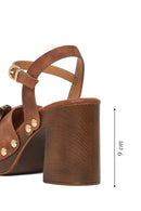 Woman Brown Ankle-Buckle Platform Chunky High-Heel Suede Sandals | Derimod