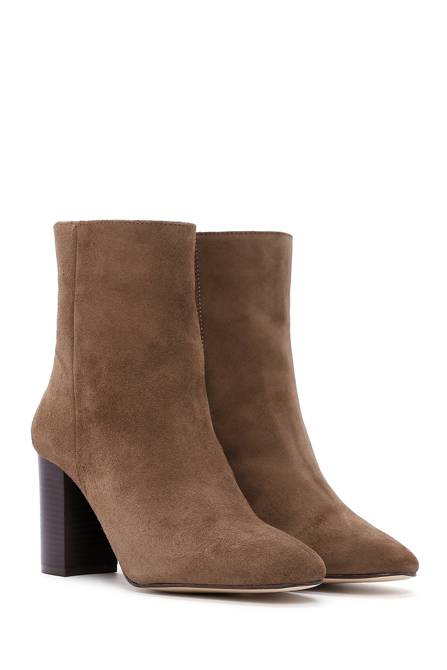 Women's Walnut Suede Leather Heeled Zipper Boots