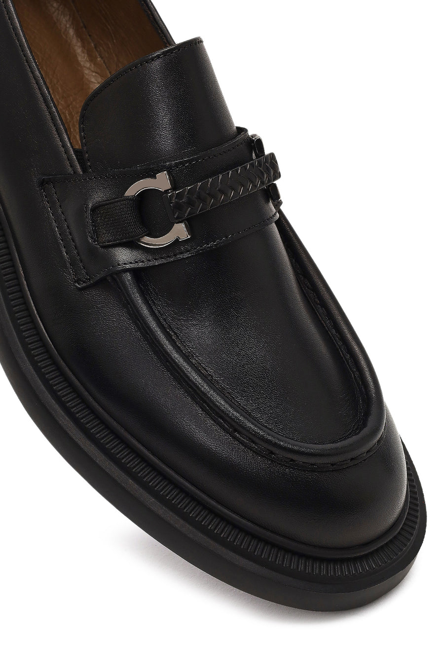 Men's Black Buckled Thick-Soled Leather Loafer