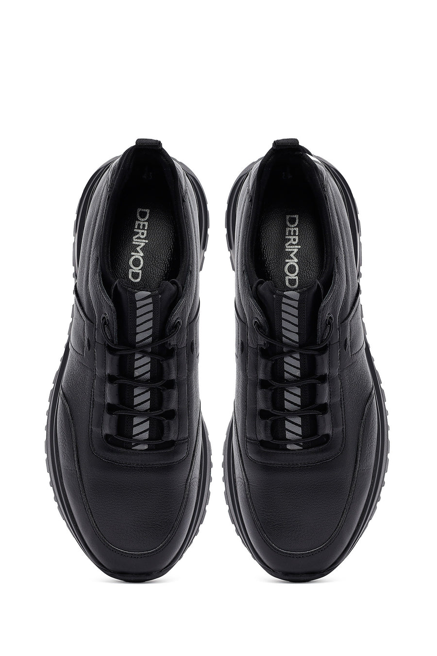 Men's Black Lace-Up Thick-Soled Leather Casual Sneakers