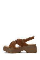 Woman Tan Thick-Soled Suede Sandal | Derimod