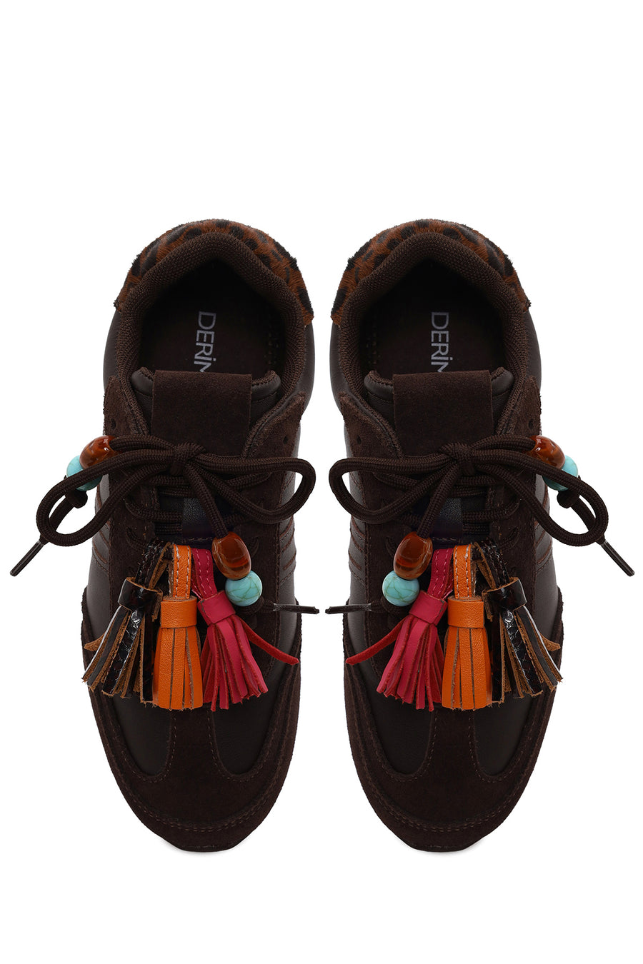 Kadın Kahverengi Bağcıklı Charmlı Leopar Deri Sneaker