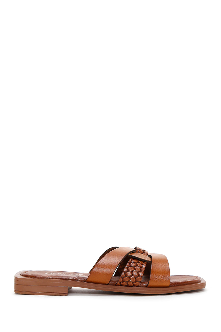 Women's Brown Knitted Detailed Leather Slippers 25SFD330118 | Derimod