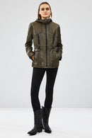 Jessica Women's Khaki Hooded Leather Jacket | Derimod