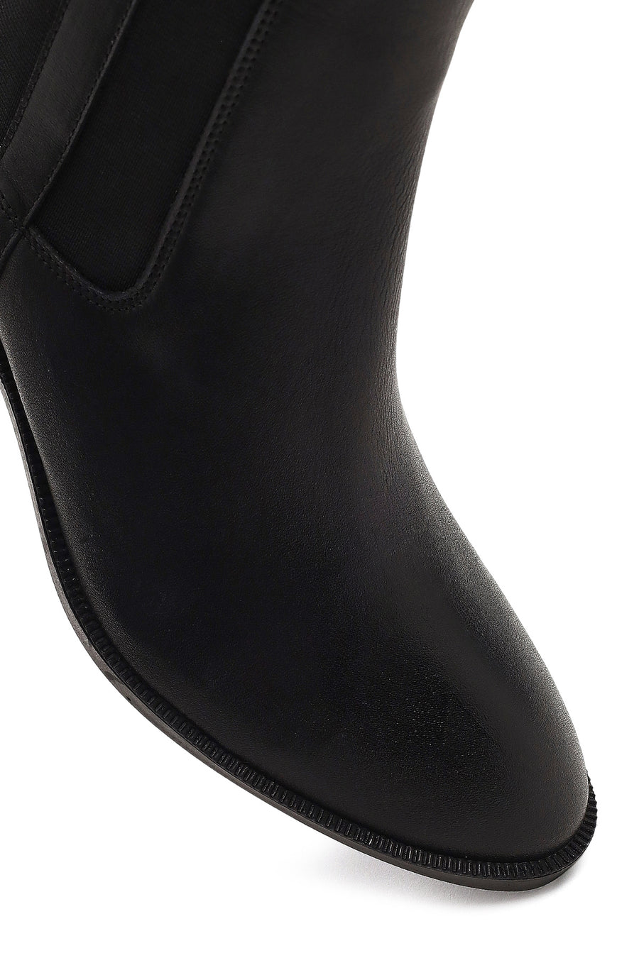 Women's Black Zippered Thick Heeled Leather Boot