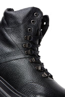 Women's Black Leather Flat Boots | Derimod