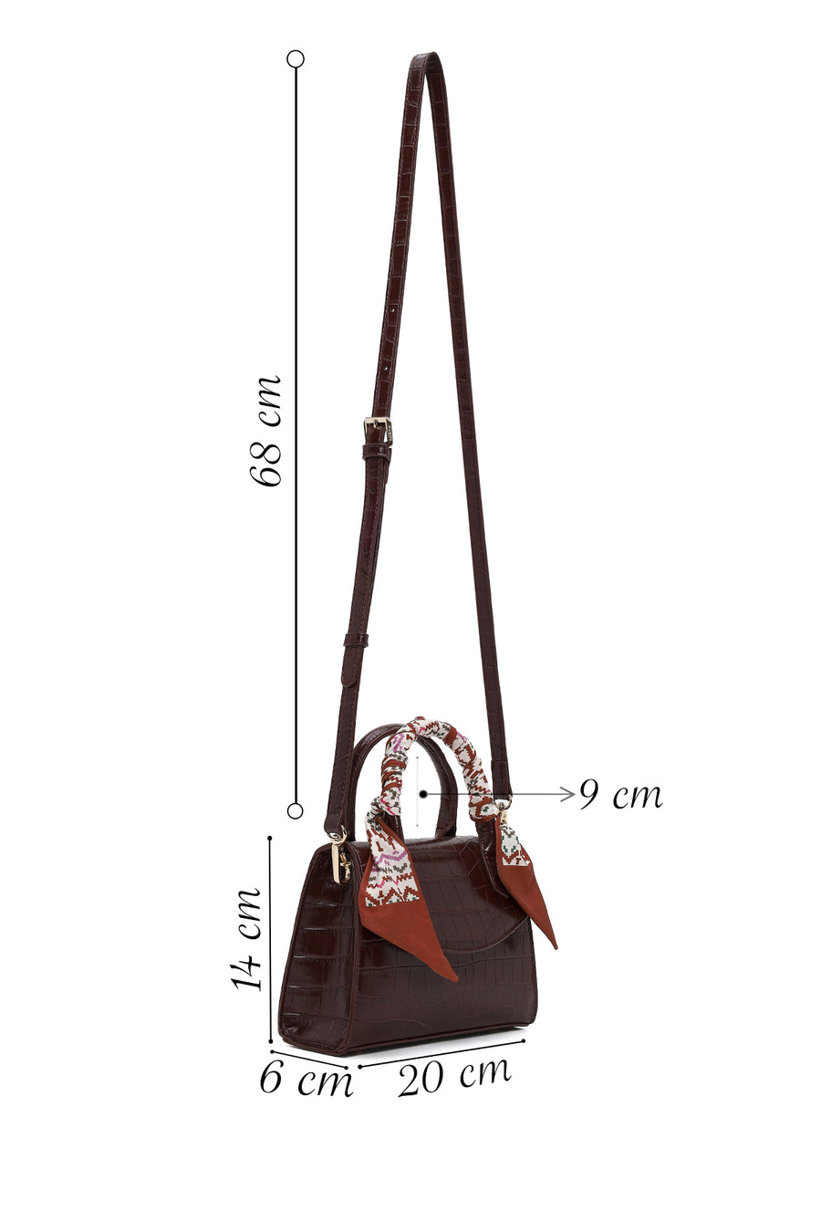 Woman Burgundy Croco Mini Shoulder Bag with Long Strap
