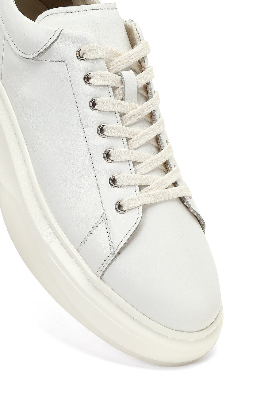 Men's White Lace-Up Thick-Soled Leather Sneaker
