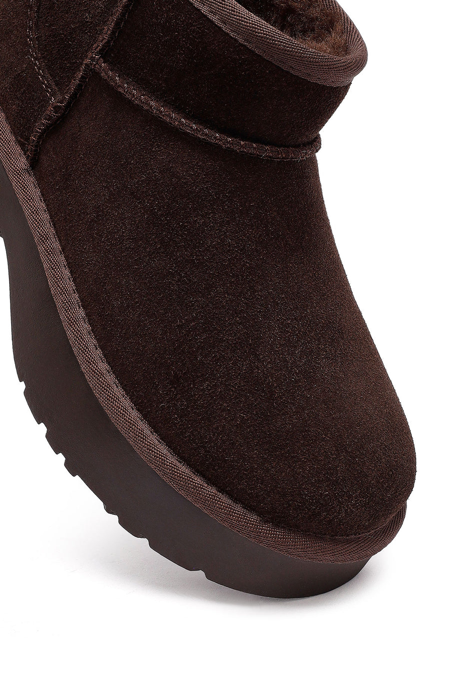 Woman Brown Thick-Soled Fur-Lined Suede Teddy Boots