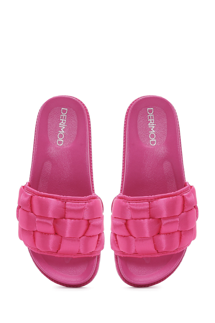 Women's Pink Thick-Soled Knitted Patterned Slippers