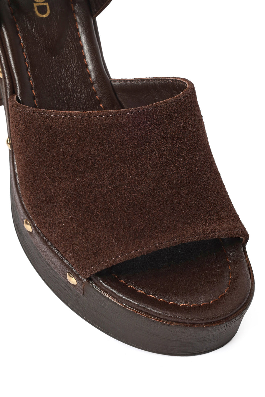 Woman Brown Ankle-Buckle Thick-Heel Suede Leather Sandals