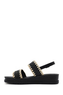 Women's Black Ankle Buckle Thick Soled Straw Sandals | Derimod
