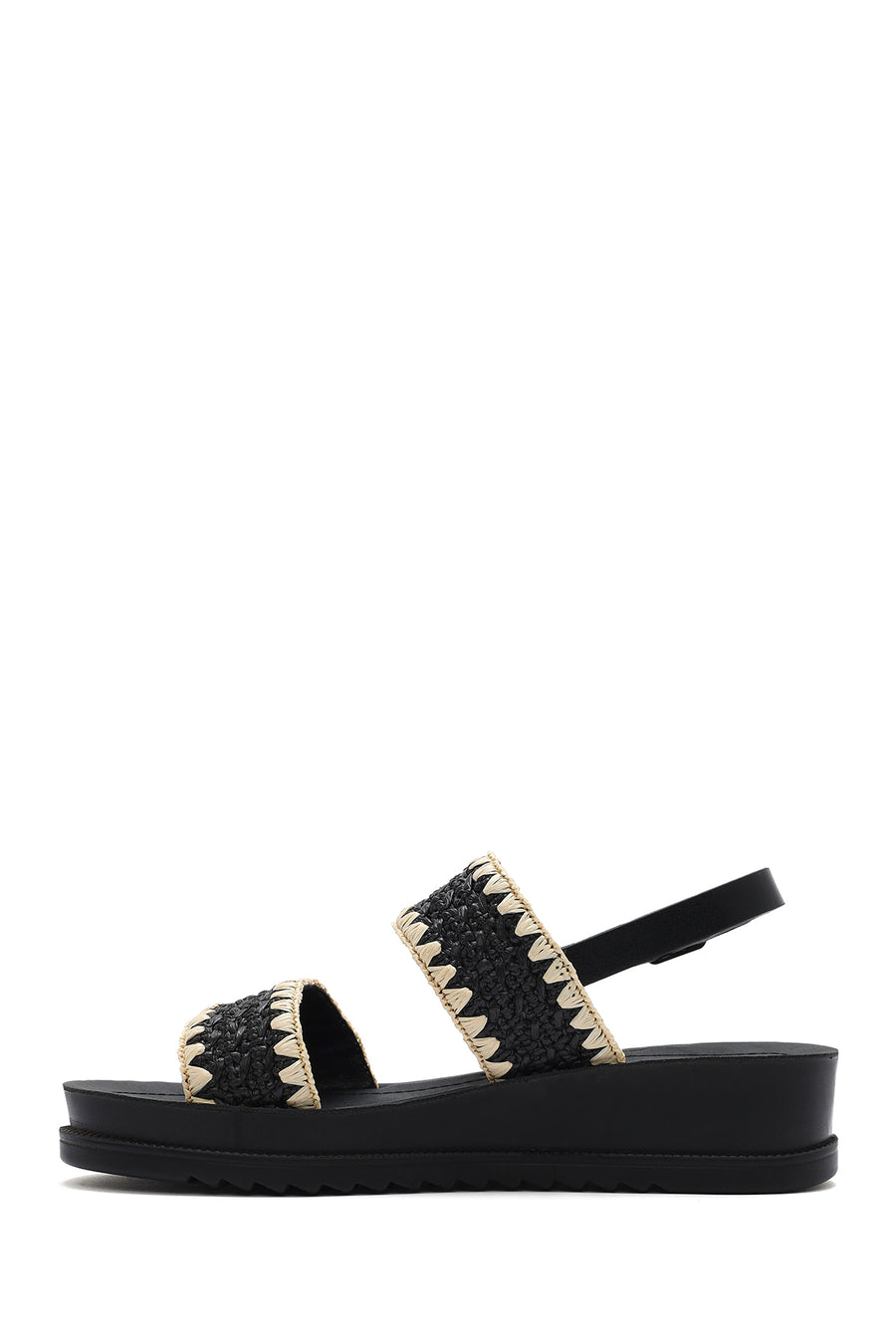 Women's Black Ankle Buckle Thick Soled Straw Sandals