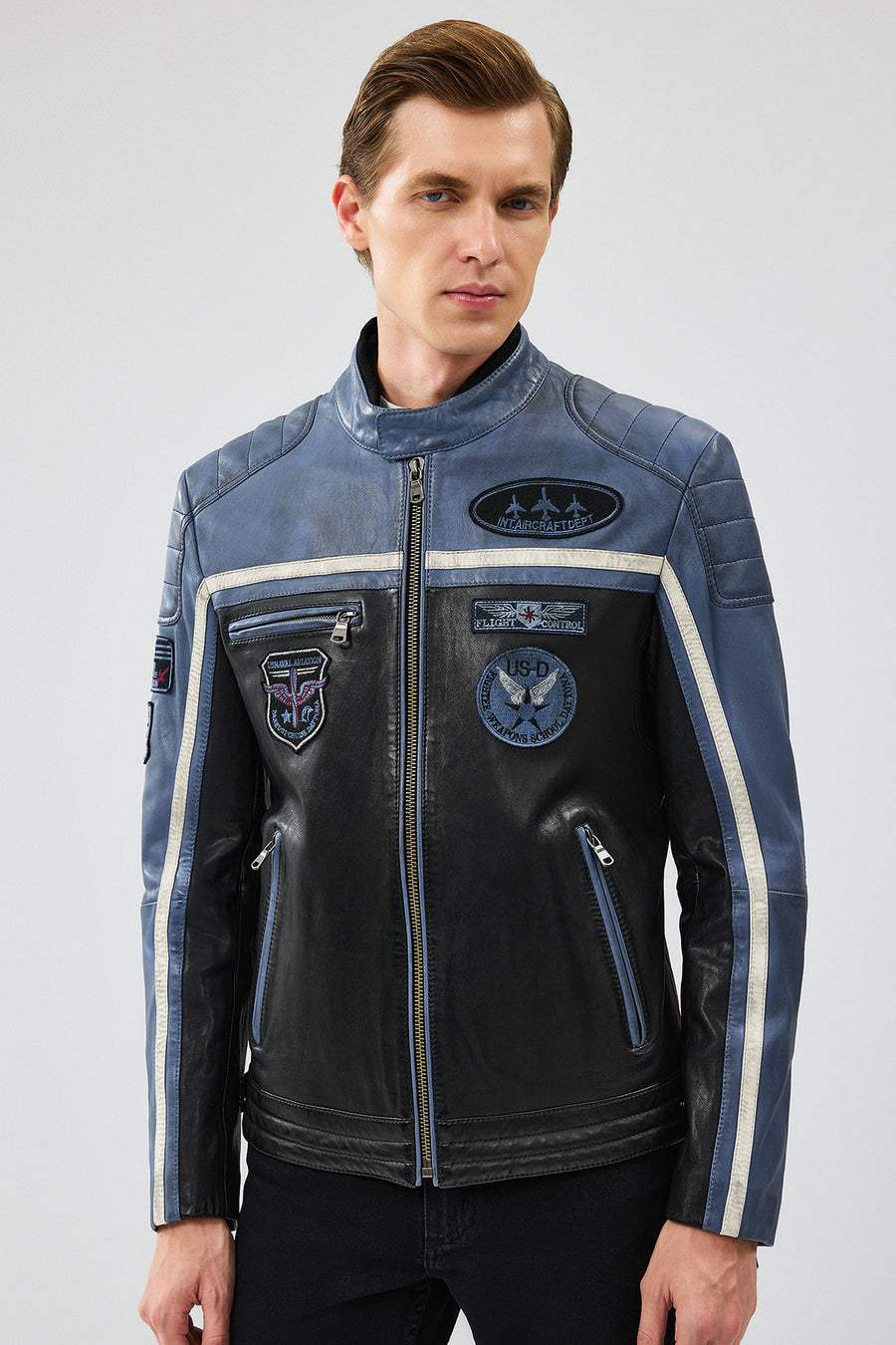 Takeoff Men's Blue Slim-Fit Leather Jacket