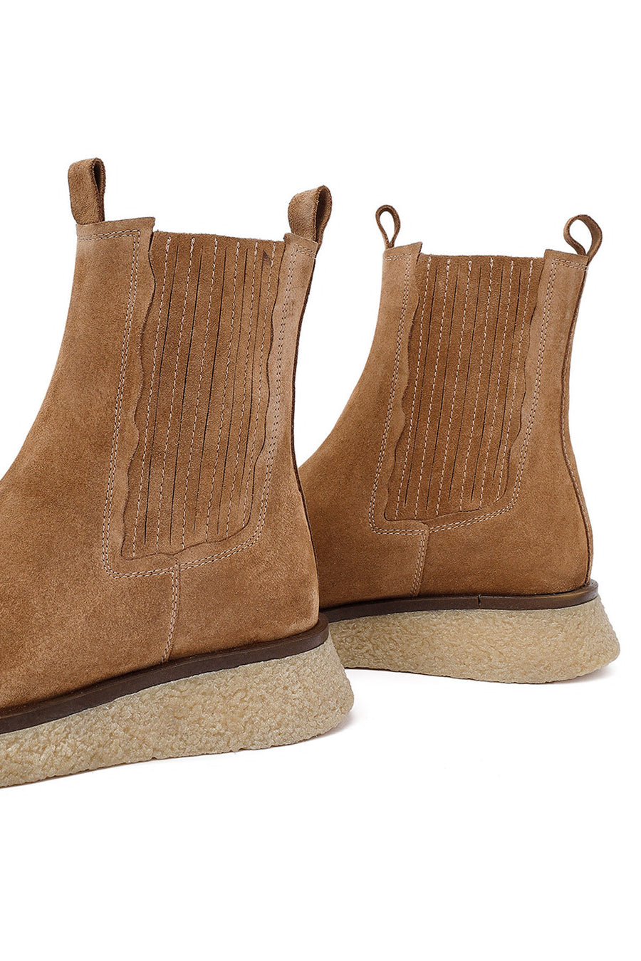 Women's Camel Thick-Soled Suede Leather Chelsea Boot