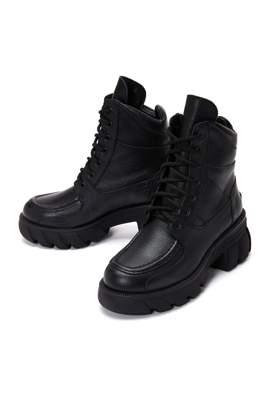 Women's Black Leather Lace-Up Boots