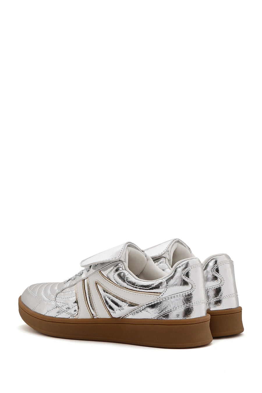 Women's Silver Lace-Up Metallic Sneakers