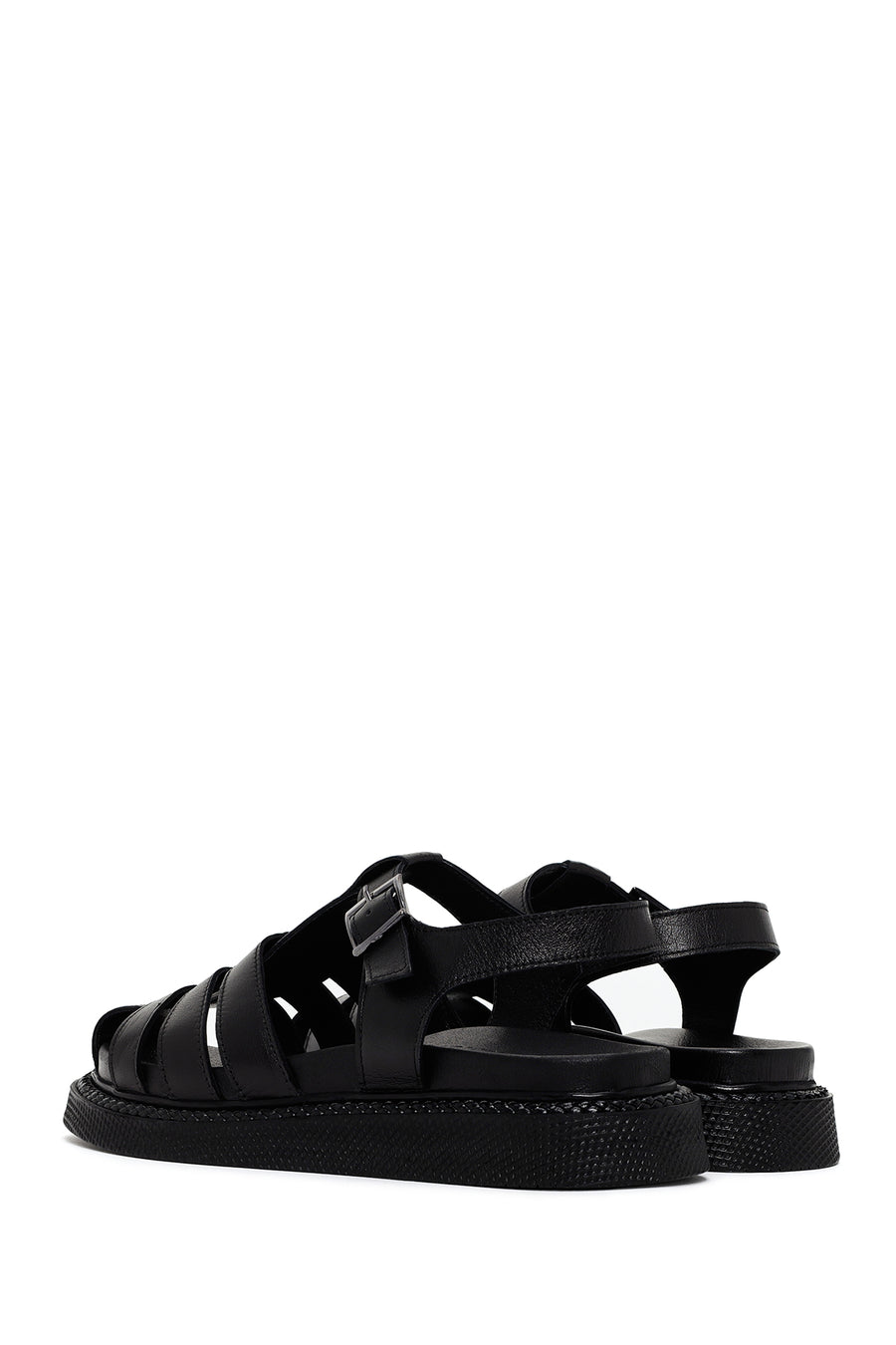 Women's Black Strappy Leather Comfort Sandals