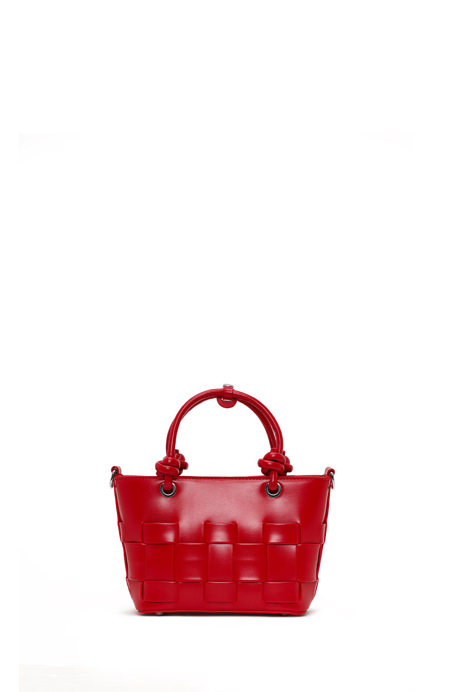Woman Red Long-Strap Knitted Mini Shoulder Bag