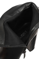 Women's Black Zippered Thick Heeled Leather Boots | Derimod