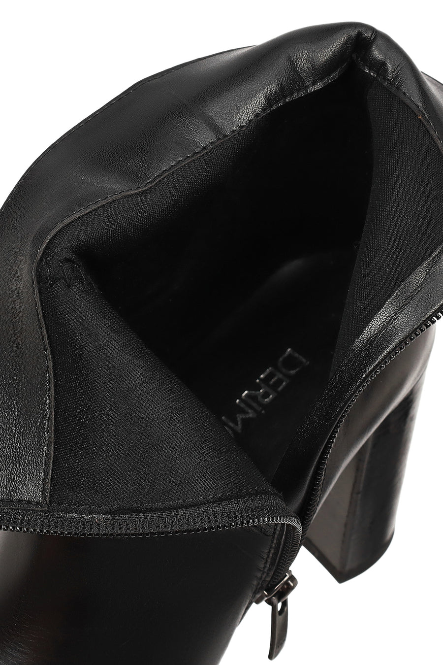 Women's Black Zippered Thick Heeled Leather Boots