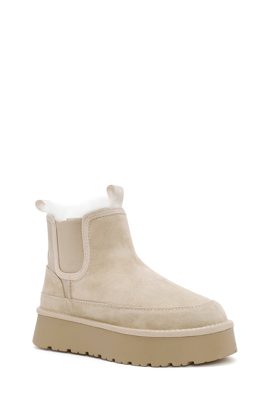 Woman Beige Thick-Soled Teddy Suede Leather Boat